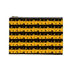 Pale Pumpkin Orange And Black Halloween Nightmare Stripes  Cosmetic Bag (large) by PodArtist