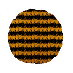 Pale Pumpkin Orange And Black Halloween Nightmare Stripes  Standard 15  Premium Round Cushions by PodArtist