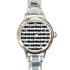 Black And White Halloween Nightmare Stripes Round Italian Charm Watch by PodArtist