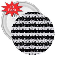 Black And White Halloween Nightmare Stripes 3  Buttons (10 Pack)  by PodArtist