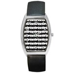 Black and White Halloween Nightmare Stripes Barrel Style Metal Watch Front