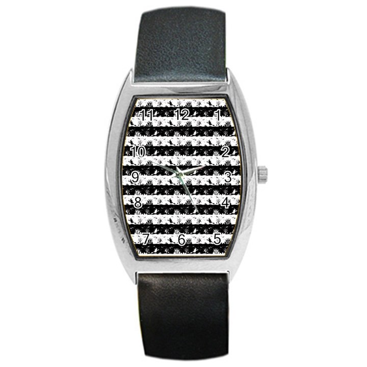 Black and White Halloween Nightmare Stripes Barrel Style Metal Watch