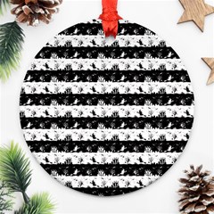 Black And White Halloween Nightmare Stripes Round Ornament (two Sides) by PodArtist