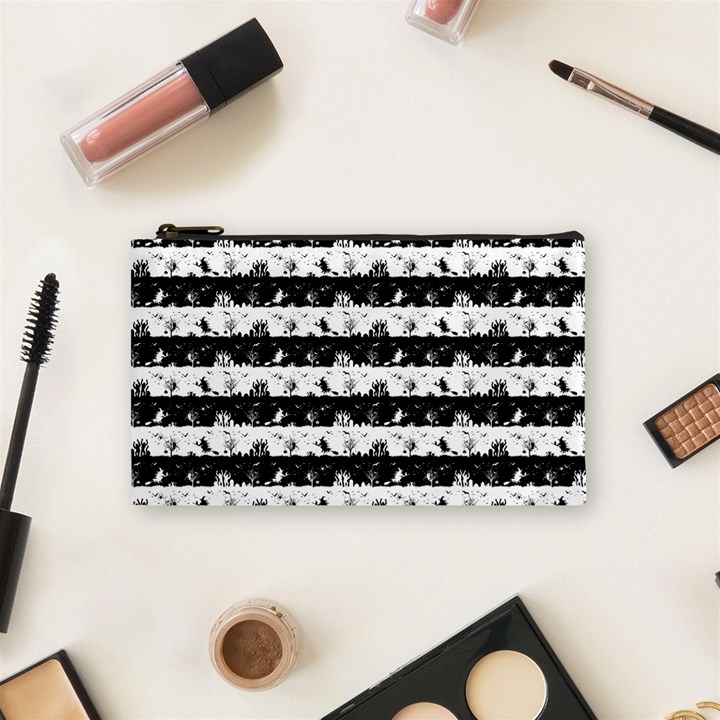 Black and White Halloween Nightmare Stripes Cosmetic Bag (Small)