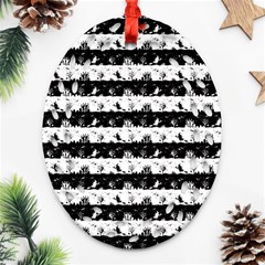 Black And White Halloween Nightmare Stripes Ornament (oval Filigree) by PodArtist