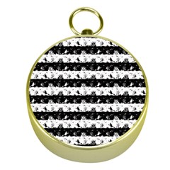 Black And White Halloween Nightmare Stripes Gold Compasses by PodArtist