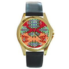 Misc Tribal Shapes                                               Round Gold Metal Watch by LalyLauraFLM