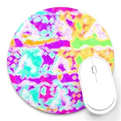 Pink Yellow Blue Green Texture                                                 Round Mousepad by LalyLauraFLM