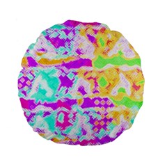 Pink Yellow Blue Green Texture                                           Standard 15  Premium Flano Round Cushion by LalyLauraFLM