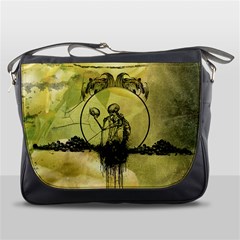 Awesome Creepy Skeleton With Skull Messenger Bag by FantasyWorld7