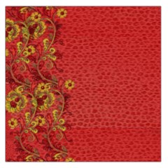 Red Flowers On Red Print Background By Flipstylez Designs Large Satin Scarf (square) by flipstylezfashionsLLC