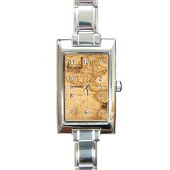 Map Discovery America Ship Train Rectangle Italian Charm Watch