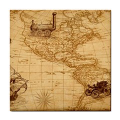 Map Discovery America Ship Train Tile Coasters