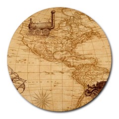 Map Discovery America Ship Train Round Mousepads