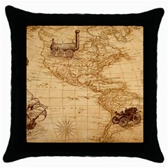 Map Discovery America Ship Train Throw Pillow Case (Black)