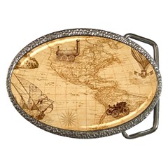 Map Discovery America Ship Train Belt Buckles