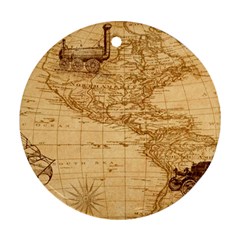 Map Discovery America Ship Train Round Ornament (Two Sides)