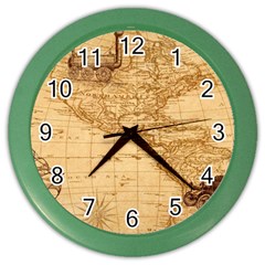 Map Discovery America Ship Train Color Wall Clock