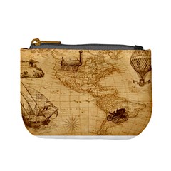 Map Discovery America Ship Train Mini Coin Purse