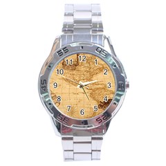 Map Discovery America Ship Train Stainless Steel Analogue Watch