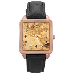 Map Discovery America Ship Train Rose Gold Leather Watch 