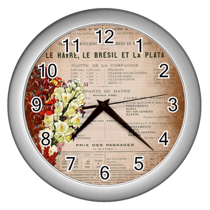 Letter Floral Wall Clock (Silver)