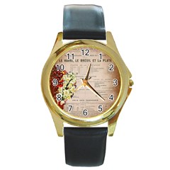 Letter Floral Round Gold Metal Watch by vintage2030