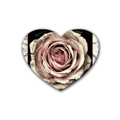 Vintage Rose Rubber Coaster (heart)  by vintage2030