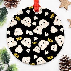 Cute Kawaii Popcorn Pattern Round Ornament (two Sides) by Valentinaart