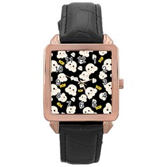 Cute Kawaii Popcorn Pattern Rose Gold Leather Watch  by Valentinaart