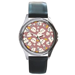 Cute Kawaii Popcorn Pattern Round Metal Watch by Valentinaart