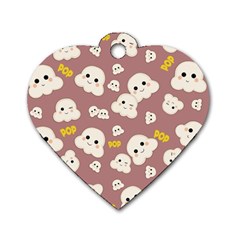 Cute Kawaii Popcorn Pattern Dog Tag Heart (one Side) by Valentinaart