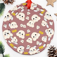 Cute Kawaii Popcorn Pattern Round Filigree Ornament (two Sides)