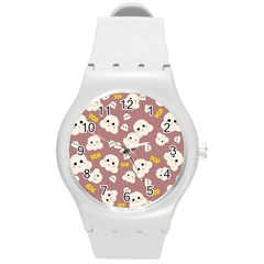 Cute Kawaii Popcorn Pattern Round Plastic Sport Watch (m) by Valentinaart