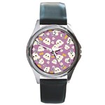 Cute Kawaii Popcorn pattern Round Metal Watch Front