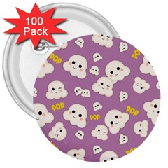 Cute Kawaii Popcorn Pattern 3  Buttons (100 Pack)  by Valentinaart