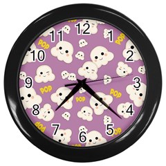 Cute Kawaii Popcorn Pattern Wall Clock (black) by Valentinaart