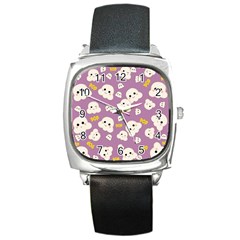 Cute Kawaii Popcorn Pattern Square Metal Watch by Valentinaart