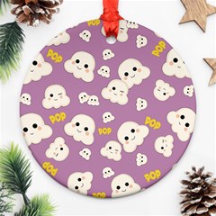 Cute Kawaii Popcorn Pattern Round Ornament (two Sides) by Valentinaart