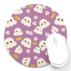 Cute Kawaii Popcorn Pattern Round Mousepads by Valentinaart