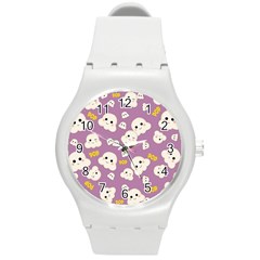 Cute Kawaii Popcorn Pattern Round Plastic Sport Watch (m) by Valentinaart