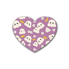 Cute Kawaii Popcorn Pattern Rubber Coaster (heart) 