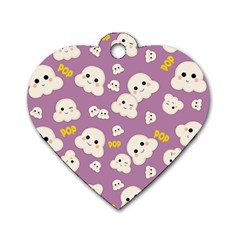 Cute Kawaii Popcorn Pattern Dog Tag Heart (one Side) by Valentinaart