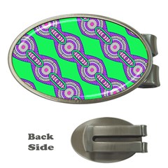 Purple Chains On A Green Background                                                    Money Clip (oval) by LalyLauraFLM