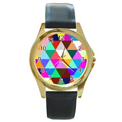 Triangles Pattern                                                    Round Gold Metal Watch