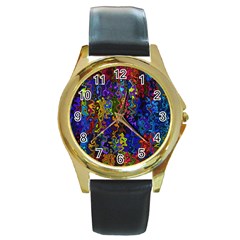 Colorful Waves                                                     Round Gold Metal Watch by LalyLauraFLM