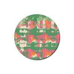 Pink Scratches On A Green Background                                                      Rubber Coaster (round) by LalyLauraFLM