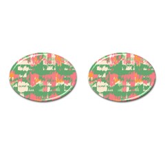 Pink Scratches On A Green Background                                                      Cufflinks (oval) by LalyLauraFLM