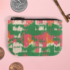 Pink Scratches On A Green Background                                                Mini Coin Purse by LalyLauraFLM