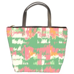 Pink Scratches On A Green Background                                                 Bucket Bag by LalyLauraFLM